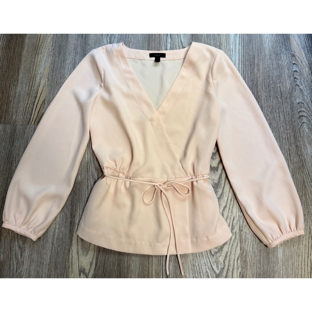 J.Crew Womens Pink V-Neck Tie Waist Wrap Blouse Top Size 6 Long Sleeve Peplum